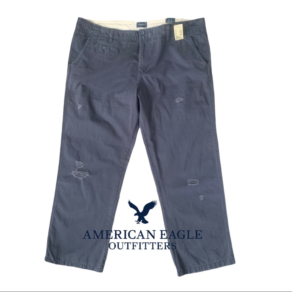 AEO Distressed Blue Khakis Size 16 NWT